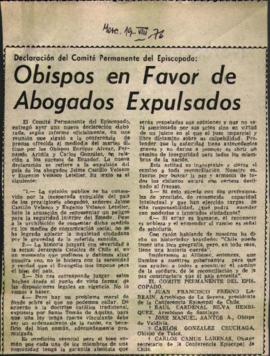 DECLARACIÓN DEL COMITÉ PERMANENTE DEL EPISCOPADO: OBISPOS EN FAVOR DE ABOGADOS EXPULSADOS