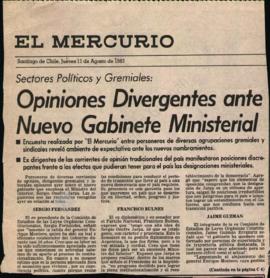 Entrevista en El Mercurio Opiniones divergentes ante nuevo gabinete ministerial
