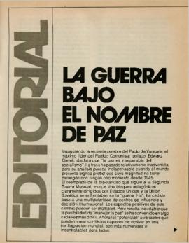 Editorial "La guerra en nombre de la paz", Realidad año 2, número 1