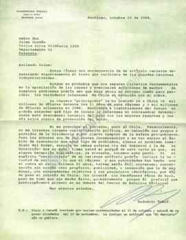 Carta a Jaime Guzmán con análisis de la situación en el país