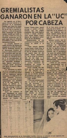 Prensa. Gremialistas ganaron en la "UC" por cabeza