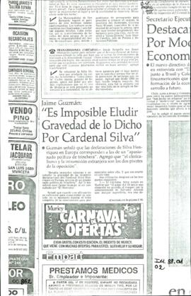 JAIME GUZMAN: ES IMPOSIBLE ELUDIR GRAVEDAD DE LO DICHO POR CARDENAL SILVA