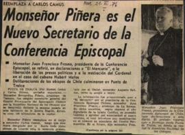 REEMPLAZA A CARLOS CAMUS: MONSENOR PINERA ES EL NUEVO SECRETARIO DE LA CONFERENCIA EPISCOPAL