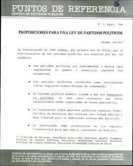 Puntos de referencia. Centro de Estudios Públicos. Proposiciones para una ley de partidos políticos