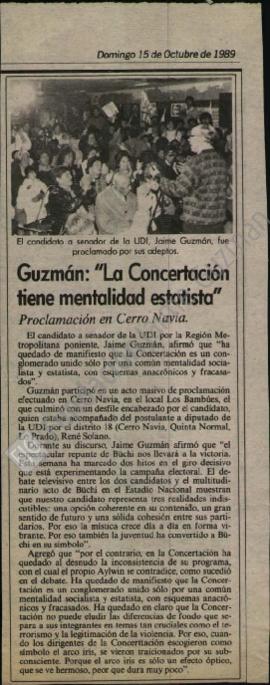 Prensa. Guzmán: la concertación tiene mentalidad estatista