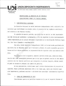 Observaciones a proyecto de Ley Orgánica Constitucional sobre Fuerzas Armadas