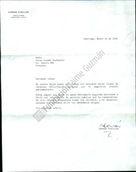 Carta a Jaime Guzmán con felicitaciones por triunfo electoral