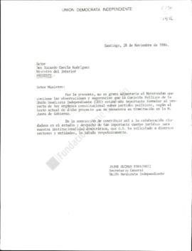Carta a Ministro García con observaciones a Ley de Partidos Políticos