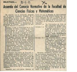 Acuerdo del Consejo Normativo de la Facultad de Ciencias Físicas y Matemáticas