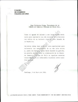 Carta de felicitaciones a Jaime Guzmán por triunfo electoral