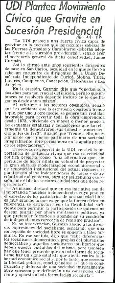 Prensa. UDI Plantea Movimiento Cívico que Gravite en Sucesión Presidencial
