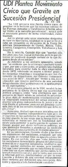 Prensa. UDI Plantea Movimiento Cívico que Gravite en Sucesión Presidencial