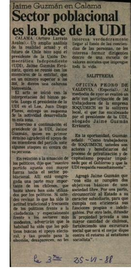 Prensa La Tercera. Sector Poblacional es la Base de la UDI