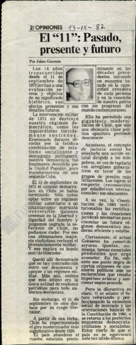 Columna en La Tercera El "11": Pasado, presente y futuro