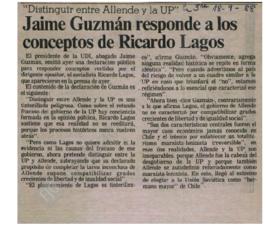 Prensa La Tercera. Jaime Guzmán Responde a los Conceptos de Ricardo Lagos