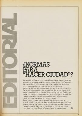 Editorial "¿Normas para "hacer ciudad"?", Realidad año 3, número 29