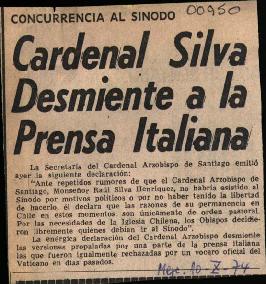 Prensa en El Mercurio. Concurrencia al Sinodo: Cardenal Silva desmiente a la prensa italiana