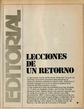 Editorial "Lecciones de un retorno", Realidad año 2, número 1