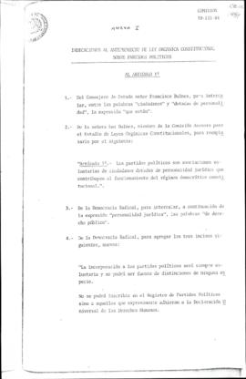 Indicaciones al anteproyecto de Ley Orgánica Constitucional sobre partidos políticos