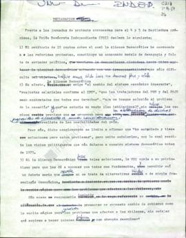 Prensa Borrador. Declaración Pública Frente Jornada de Protestas 4 y 5 Septiembre