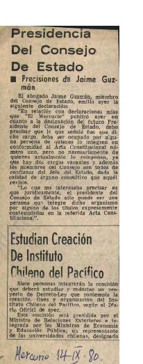 Entrevista en El Mercurio Presidencia del Consejo de Estado