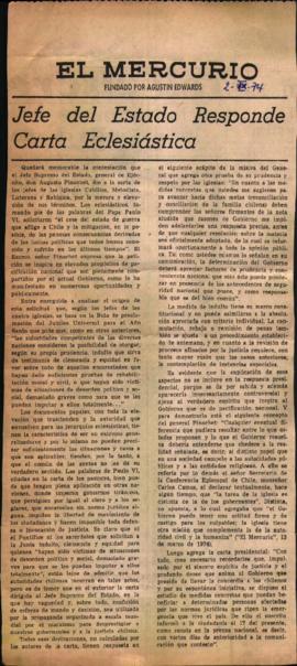 JEFE DEL ESTADO RESPONDE CARTA ECLESIÁSTICA