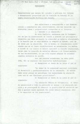 Memorandum: observaciones que surgen del estudio y anális del informe y anteproyecto presentado p...