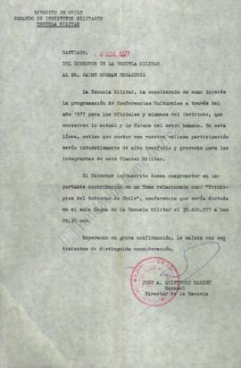 Carta a Jaime Guzmán invitándolo a dar conferencia en Escuela Militar