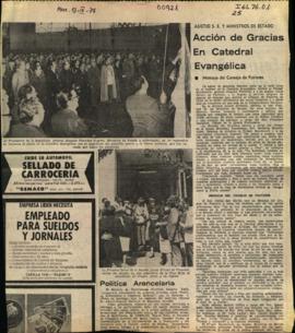 ASISTIÓ S. E. Y MINISTROS DE ESTADO: ACCIÓN DE GRACIAS EN CATEDRAL EVANGÉLICA