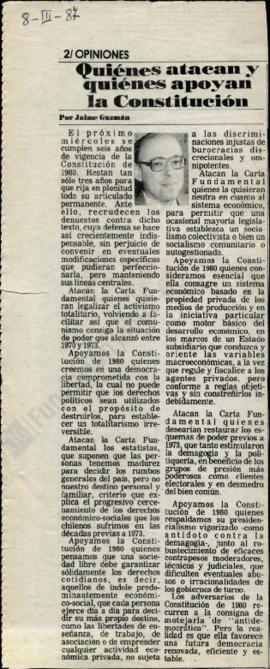 Columna en La Tercera Quiénes atacan y quiénes apoyan la Constitución