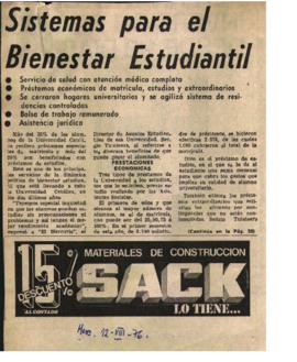 Prensa en El Mercurio. Sistemas para el bienestar estudiantil