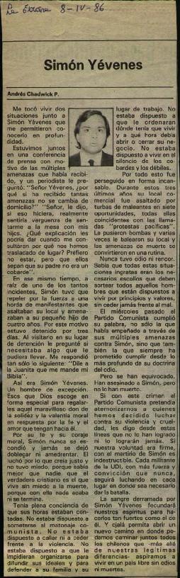 Prensa La Tercera. Columna "Simón Yévenes"