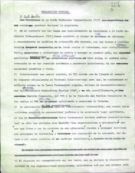 Prensa. Borrador Declaración Pública Bases Populares se Incorporan a la UDI