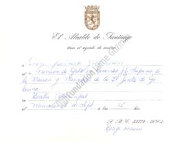 Tarjeta de invitación a Jaime Guzmán a función de gala en Teatro Municipal de Santiago