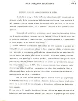 Prensa. Comunicado de Prensa Respuesta de la UDI a una Convocatoria de Unidad