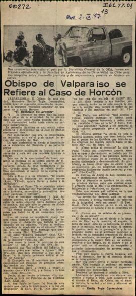 OBISPO DE VALPARAISO SE REFIERE AL CASO DE HORCON