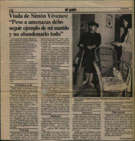 Prensa La Segunda. Viuda de Simón Yévenes: "Pese a amenazas debo seguir ejemplo de mi marido...