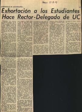 Prensa en El Mercurio. Ceremonias de aniversario: exhortación a los estudiantes hace rector-deleg...