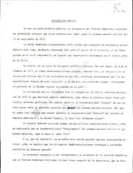 Prensa. Declaración Pública Democracia Cristiana y Pronunciamiento Militar