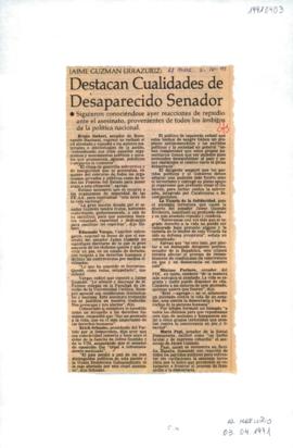 Prensa en El Mercurio. Destacan cualidades de desaparecido senador