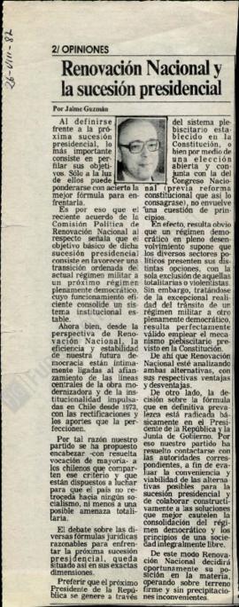 Columna en La Tercera Renovación Nacional y la sucesión presidencial