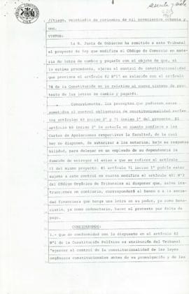 Atribuciones del Tribunal con respecto a la ley que modifica el Código de Comercio