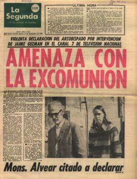 VIOLENTA DECLARACION DEL ARZOBISPADO POR INTERVENCION DE JAIME GUZMAN EN EL CANAL 7 DE TELEVISION...