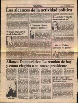 Entrevista en La Segunda Los alcances de la actividad política: "Pocos y grandes partidos"