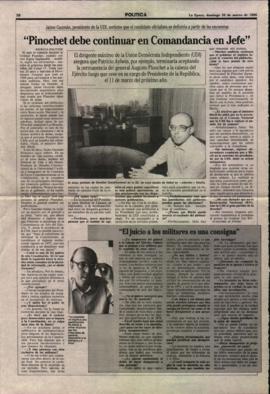 Entrevista en La Época "Pinochet debe continuar en Comandancia en Jefe"