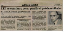 Prensa La Segunda. UDI se constituye como partido el próximo Sábado