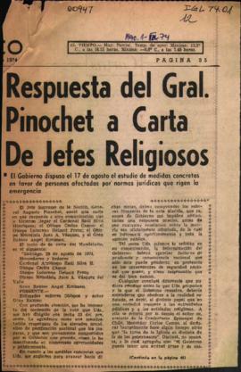 RESPUESTA DEL GRAL. PINOCHET A CARTA DE JEFES RELIGIOSOS