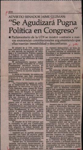 Prensa en El Mercurio. Advirtió senador Jaime Guzmán: "Se agudizará pugna política en Congre...