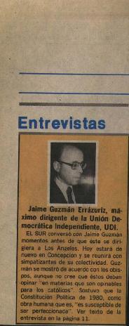 Entrevista en El Sur Jaime Guzmán Errázuriz, máximo dirigente de la UDI