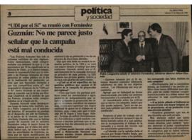 Prensa La Segunda. Guzmán: No parece justo señalar que la campaña está mal conducida